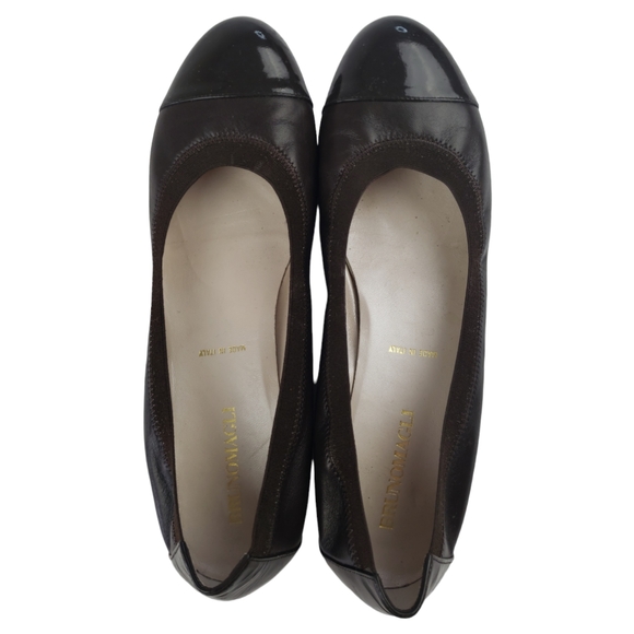 BrunoMagli Leather Ballet Flat Cap Toe Size EU 41.5 in Brown Patent - Picture 2 of 16